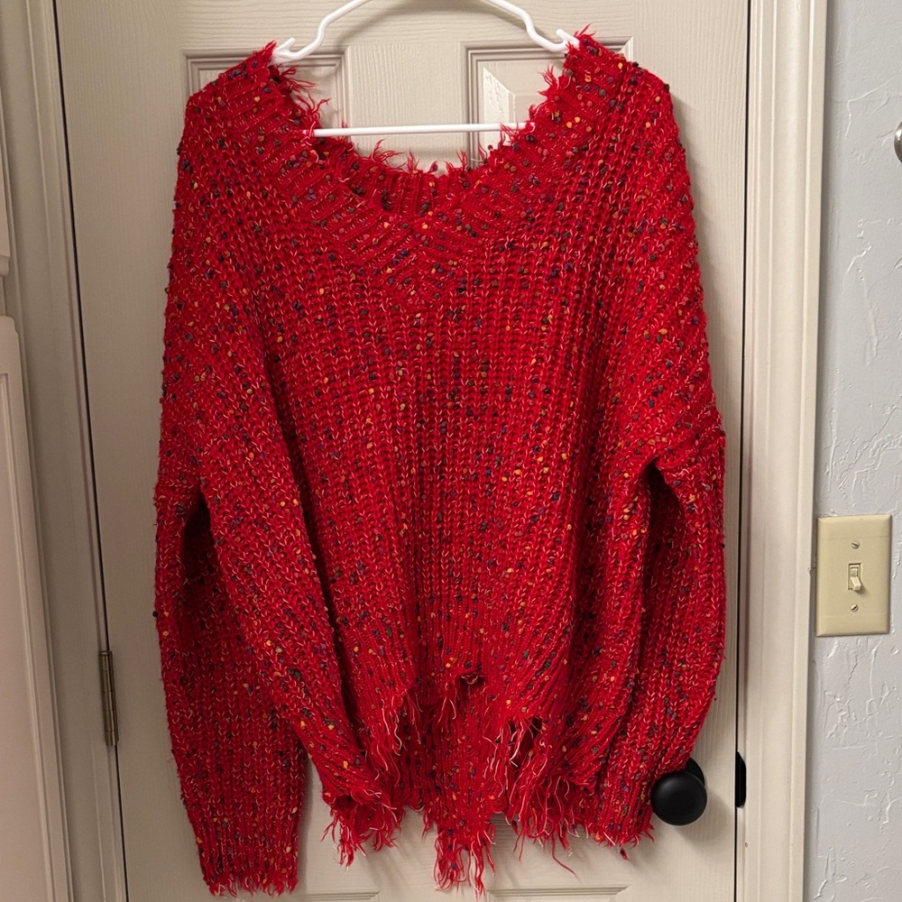 Main Strip Vibrant Red V-Neck Sweater